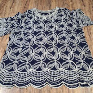 Solitaire Embroidered womens Shirt Blue size 2X